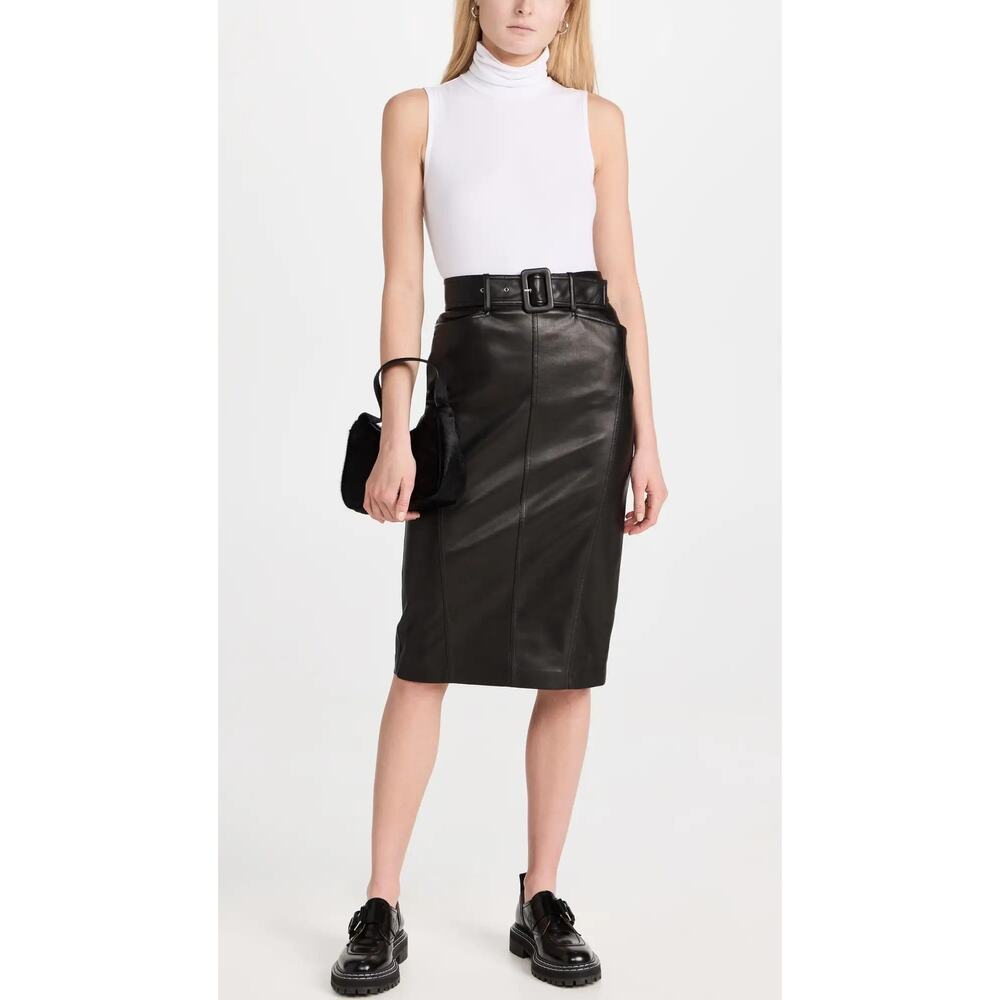 NWT Theory Belted Faux Leather Black Pencil Skirt Size 4, 6, 12